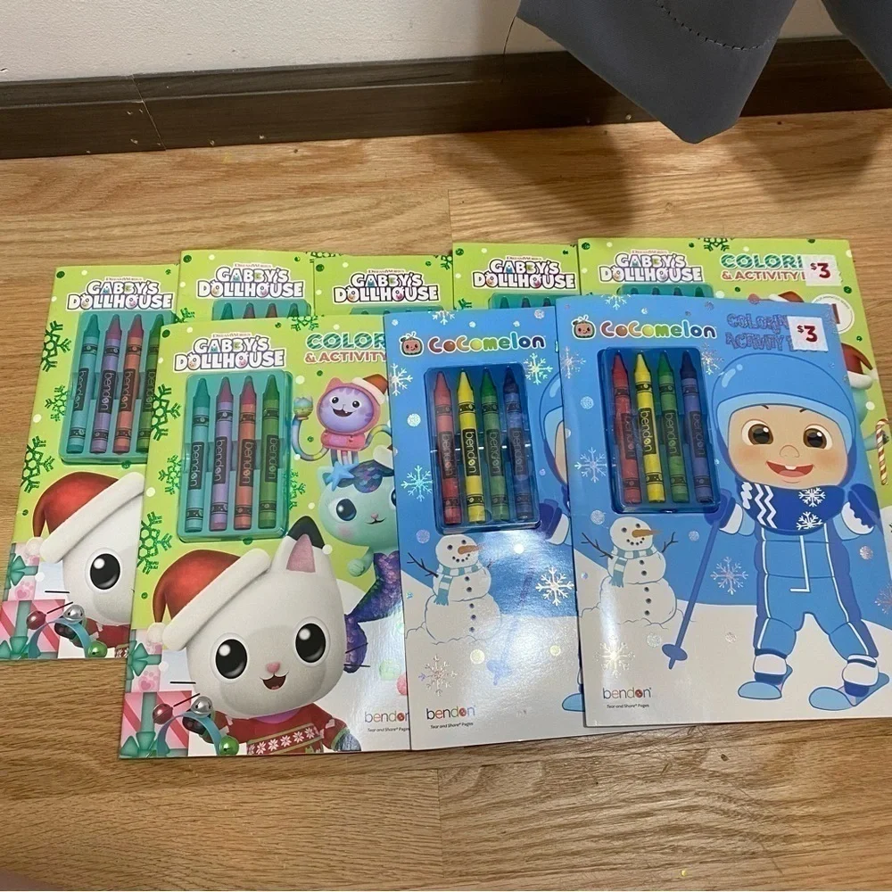 Gabby’s Dollhouse Cocomelon Winter Christmas Coloring Book & Crayond Bundle Lot